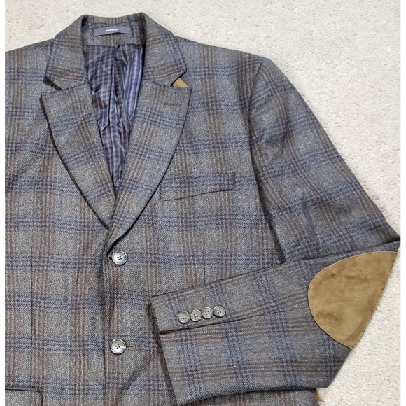 Joseph Abboud Blazer Mens 38R Gray Glen Plaid Wool Elbow Patch Sport Coat Jacket